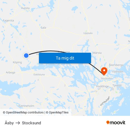 Åsby to Stocksund map