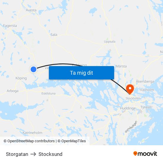 Storgatan to Stocksund map