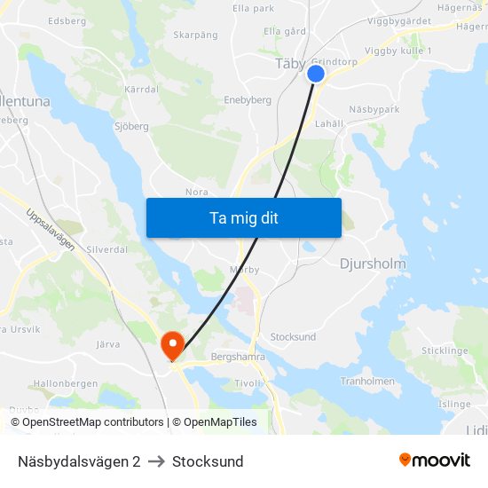 Näsbydalsvägen 2 to Stocksund map