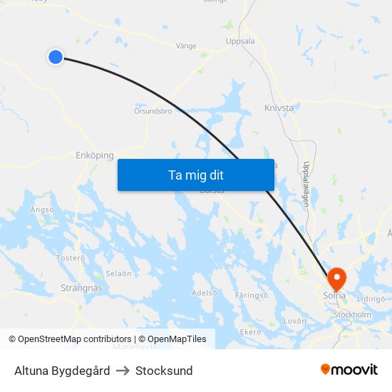 Altuna Bygdegård to Stocksund map