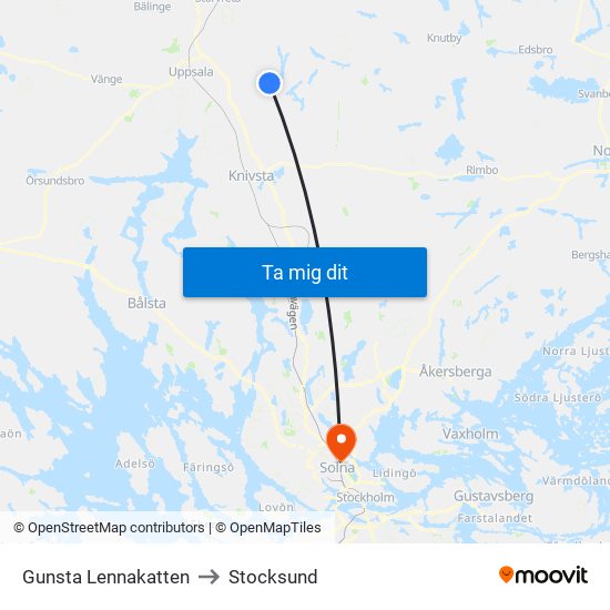 Gunsta Lennakatten to Stocksund map