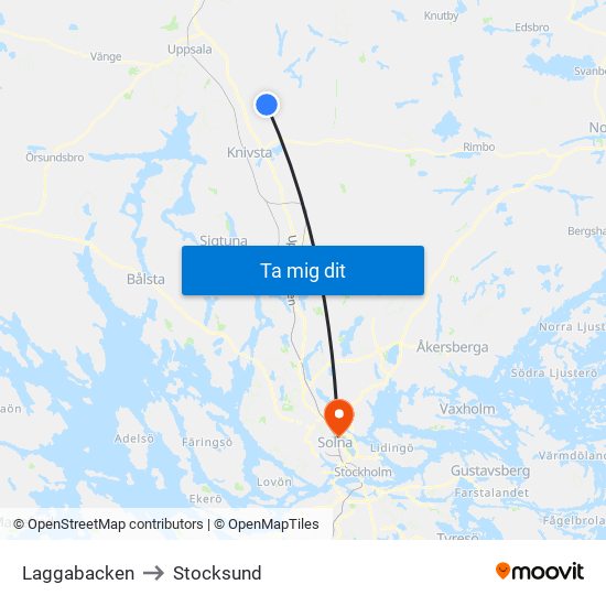 Laggabacken to Stocksund map