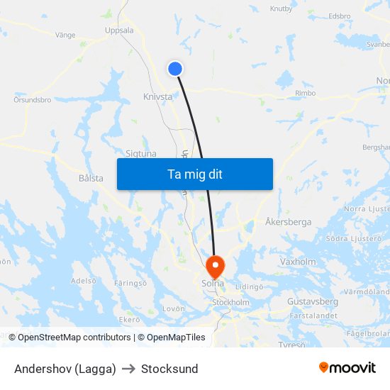 Andershov (Lagga) to Stocksund map