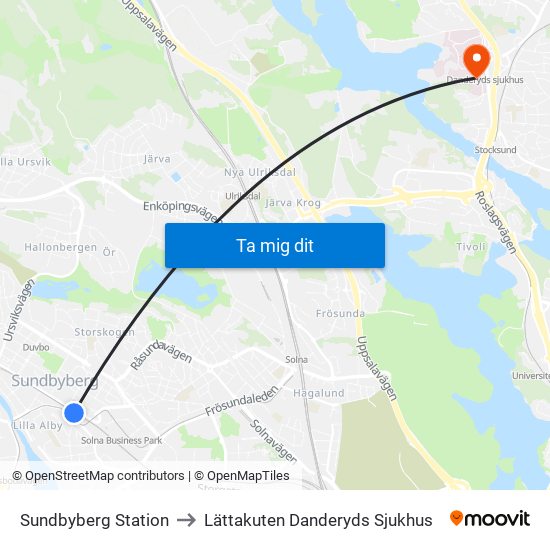 Sundbyberg Station to Lättakuten Danderyds Sjukhus map