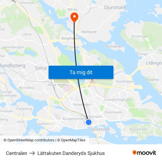 Centralen to Lättakuten Danderyds Sjukhus map