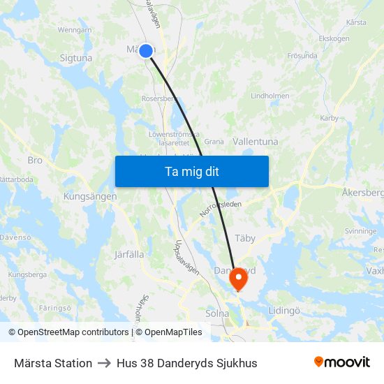 Märsta Station to Hus 38 Danderyds Sjukhus map