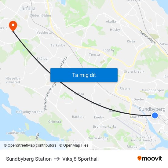 Sundbyberg Station to Viksjö Sporthall map