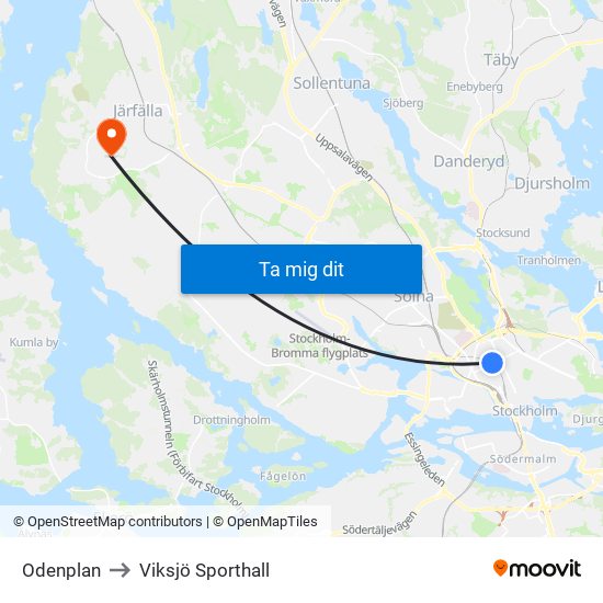 Odenplan to Viksjö Sporthall map