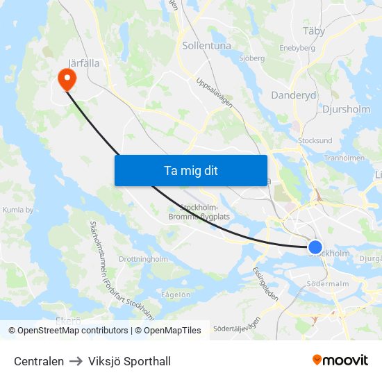 Centralen to Viksjö Sporthall map