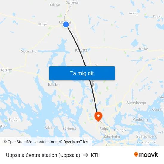 Uppsala Centralstation (Uppsala) to KTH map
