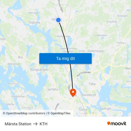 Märsta Station to KTH map
