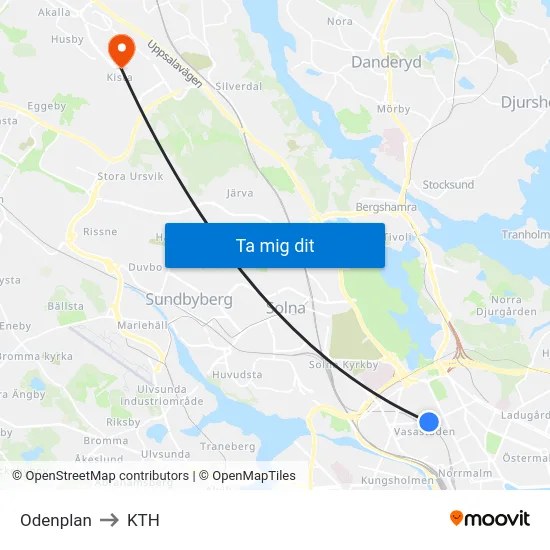 Odenplan to KTH map