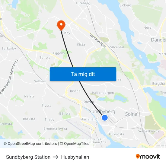 Sundbyberg Station to Husbyhallen map