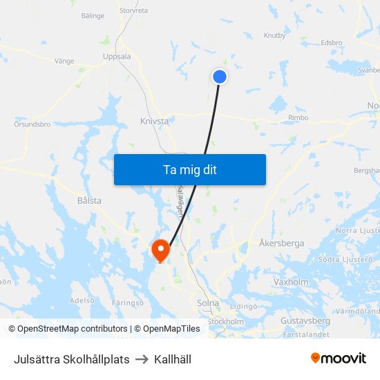 Julsättra Skolhållplats to Kallhäll map