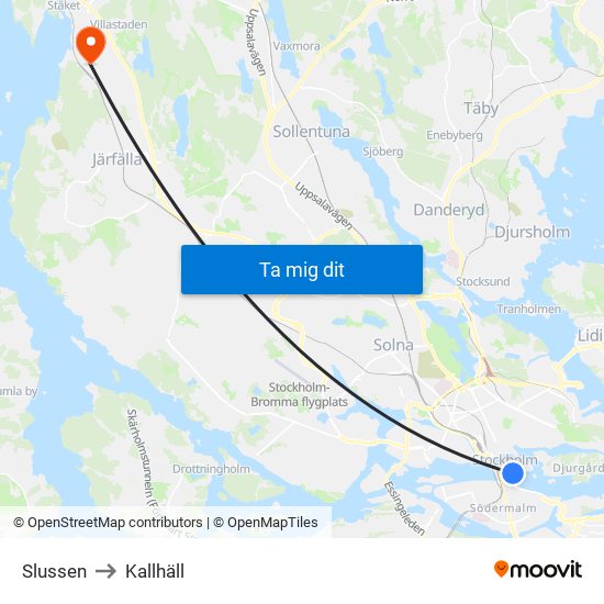 Slussen to Kallhäll map