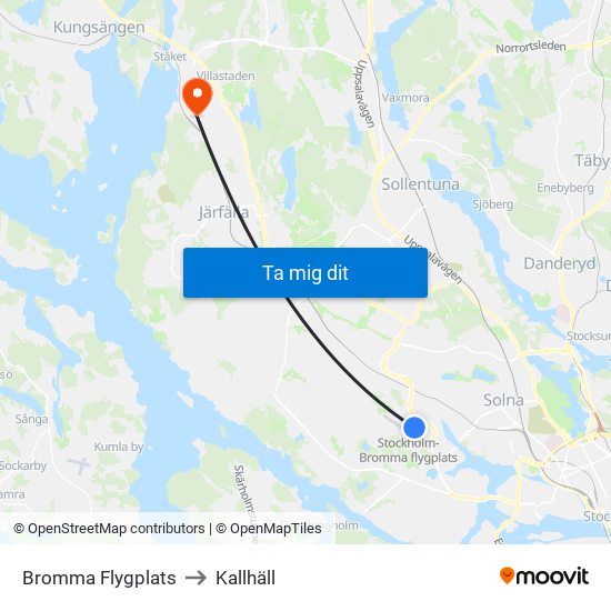 Bromma Flygplats to Kallhäll map