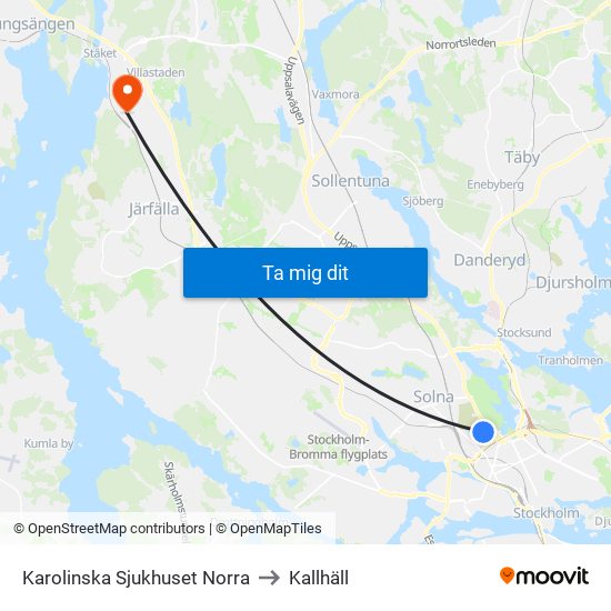 Karolinska Sjukhuset Norra to Kallhäll map