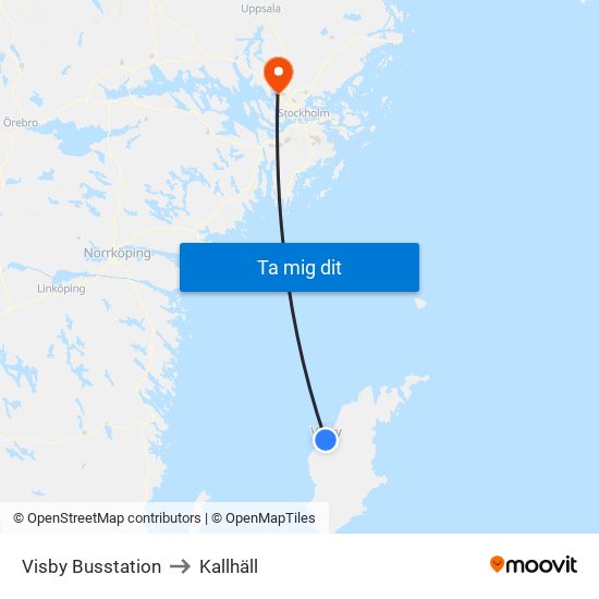 Visby Busstation to Kallhäll map