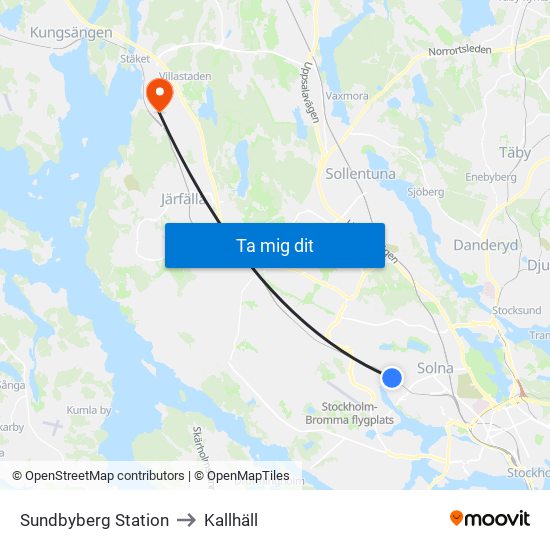 Sundbyberg Station to Kallhäll map