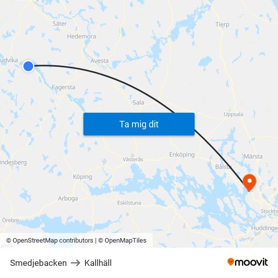 Smedjebacken to Kallhäll map