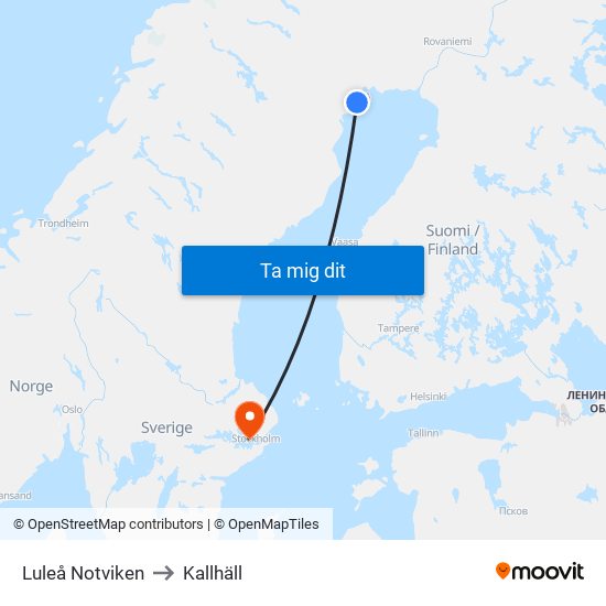 Luleå Notviken to Kallhäll map
