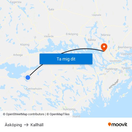 Äsköping to Kallhäll map