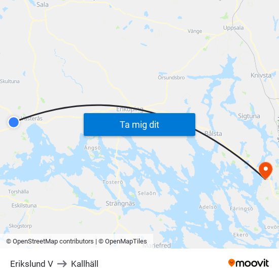 Erikslund V to Kallhäll map