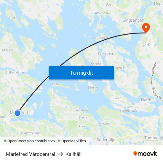 Mariefred Vårdcentral to Kallhäll map