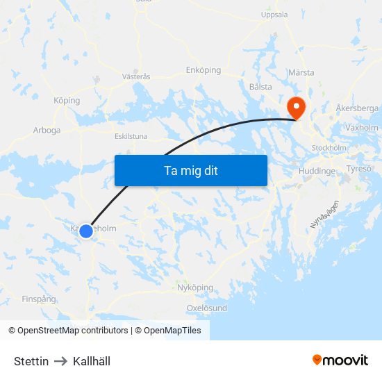 Stettin to Kallhäll map