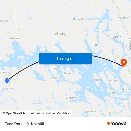 Tuna Park to Kallhäll map