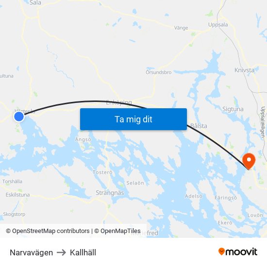 Narvavägen to Kallhäll map