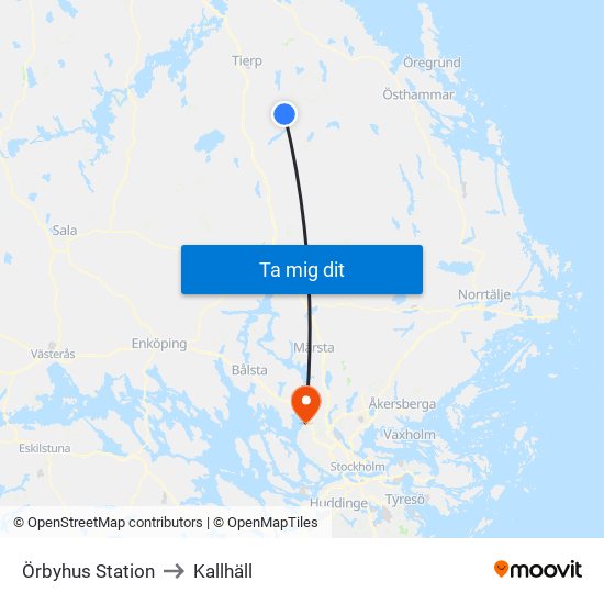 Örbyhus Station to Kallhäll map