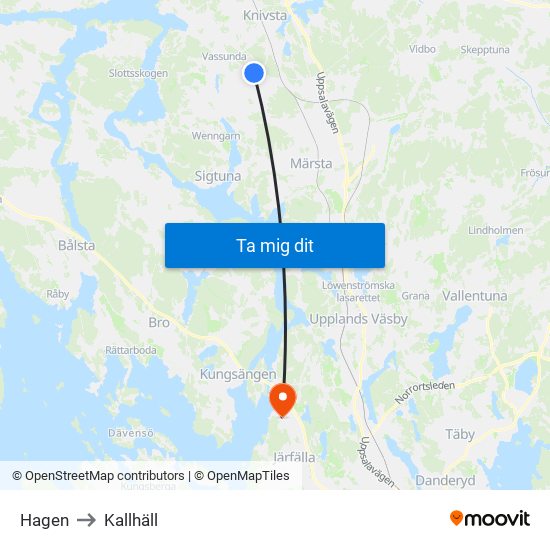 Hagen to Kallhäll map