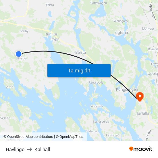 Hävlinge to Kallhäll map