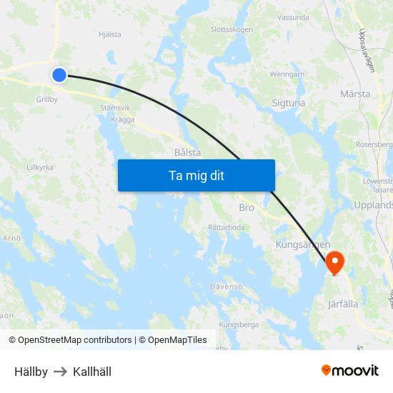 Hällby to Kallhäll map