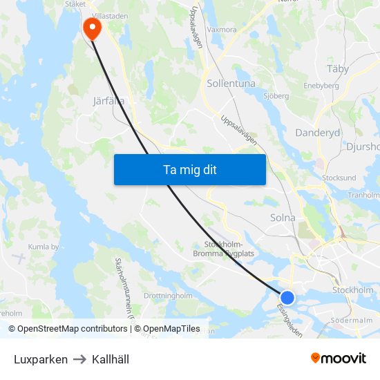 Luxparken to Kallhäll map