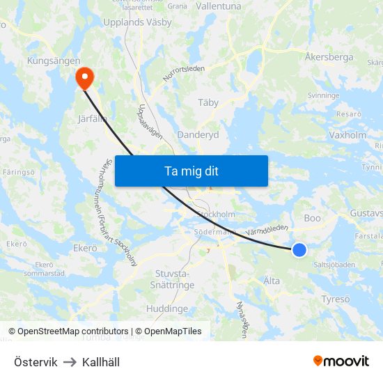 Östervik to Kallhäll map