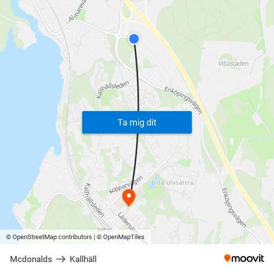 Mcdonalds to Kallhäll map