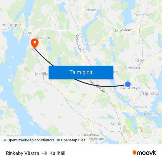 Rinkeby Västra to Kallhäll map