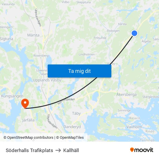 Söderhalls Trafikplats to Kallhäll map