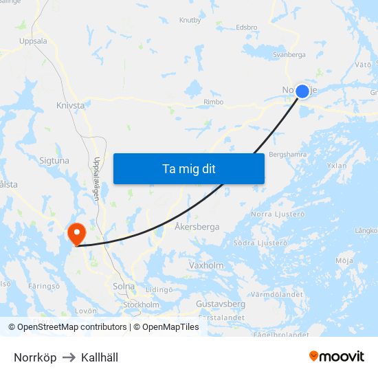 Norrköp to Kallhäll map