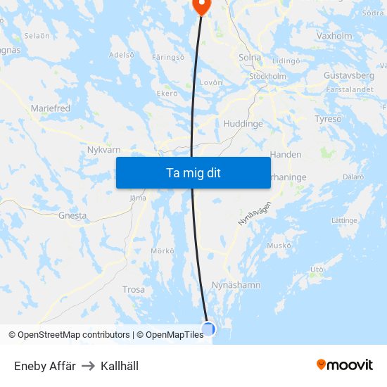 Eneby Affär to Kallhäll map