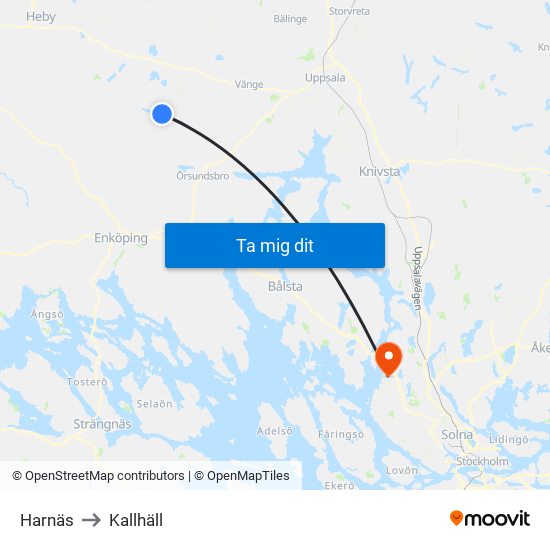 Harnäs to Kallhäll map