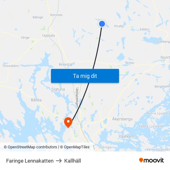 Faringe Lennakatten to Kallhäll map