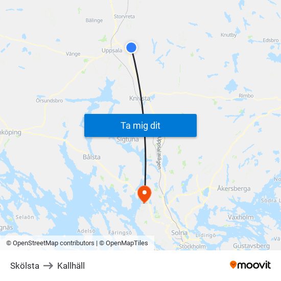 Skölsta to Kallhäll map