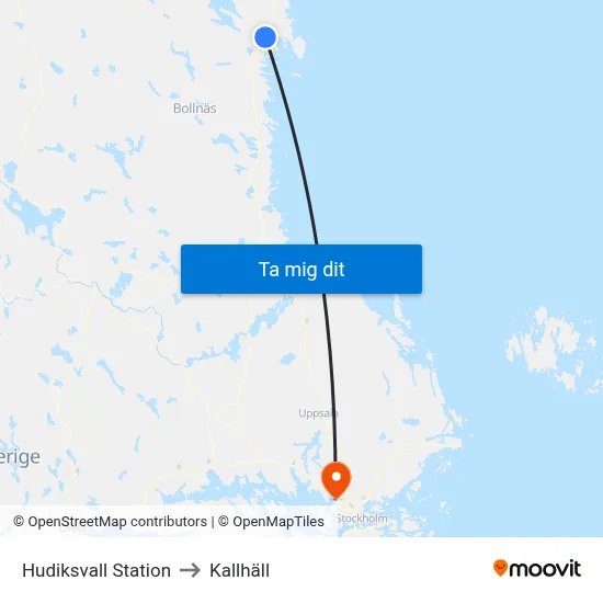 Hudiksvall Station to Kallhäll map