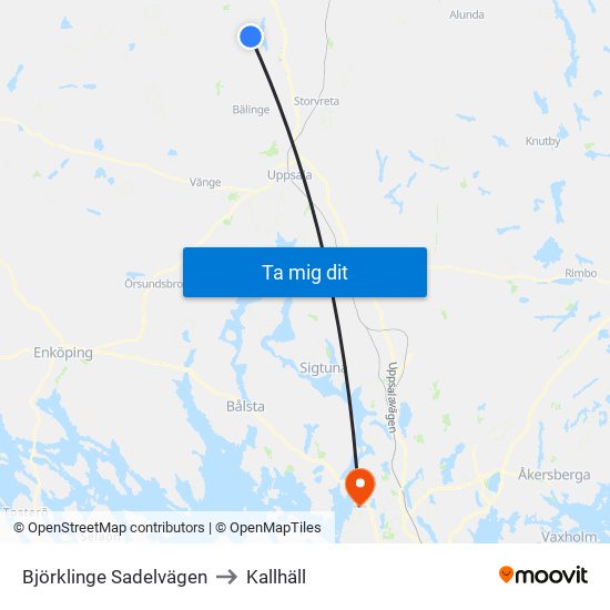 Björklinge Sadelvägen to Kallhäll map