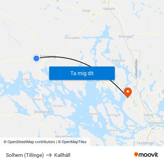 Solhem (Tillinge) to Kallhäll map