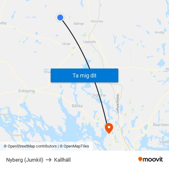 Nyberg (Jumkil) to Kallhäll map