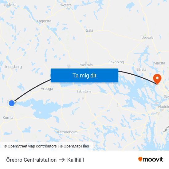 Örebro Centralstation to Kallhäll map